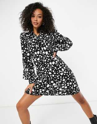 black and white leopard print shirt dress