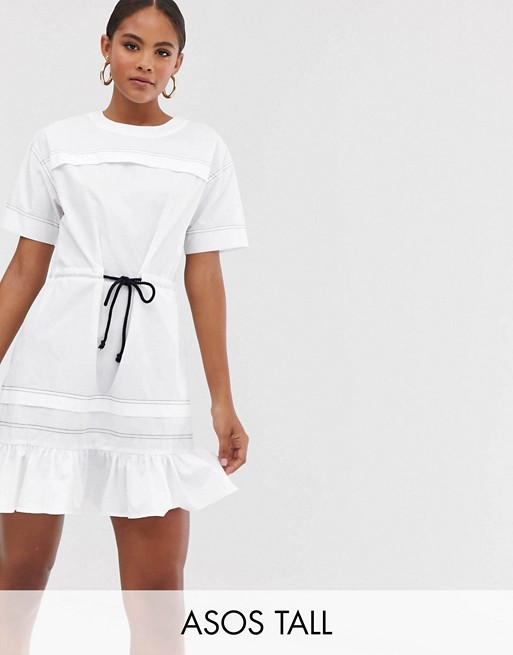 ASOS DESIGN Tall mini skater dress with top stitching and rope belt