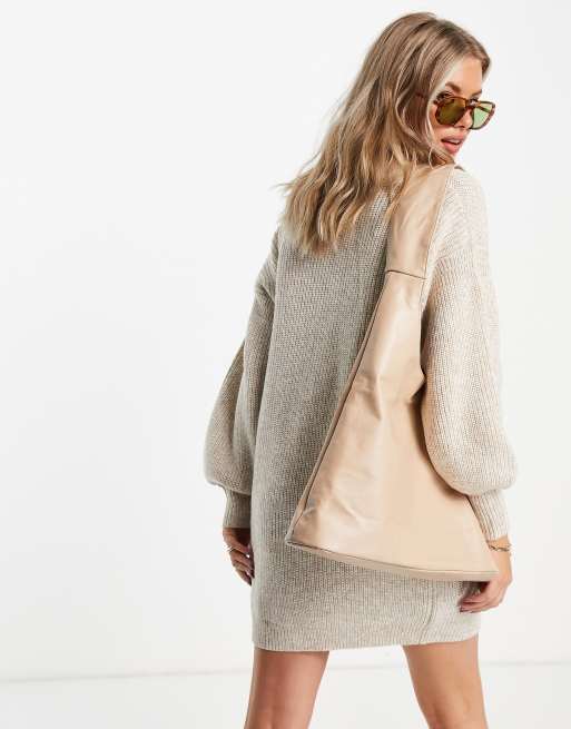 ASOS DESIGN Tall – Mini-Strickkleid in Hellbeige mit V-Ausschnitt, 2 von 4
