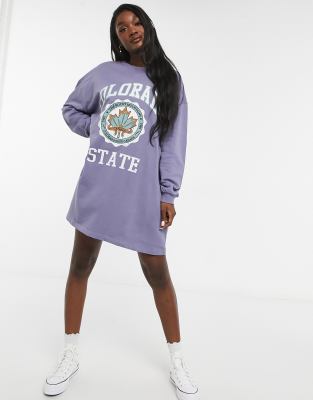 ASOS DESIGN Tall mini sweatshirt dress in slate gray with Colorado print |  ASOS