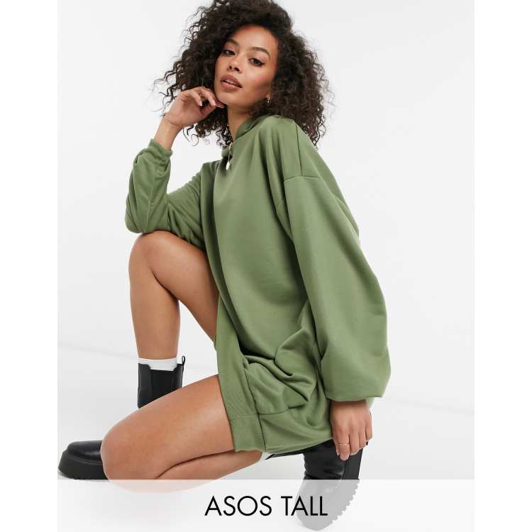 ASOS DESIGN Tall mini sweatshirt hoodie dress in khaki ASOS