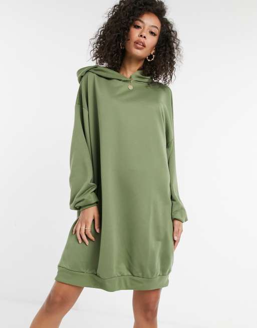 ASOS DESIGN Tall mini sweatshirt hoodie dress in khaki