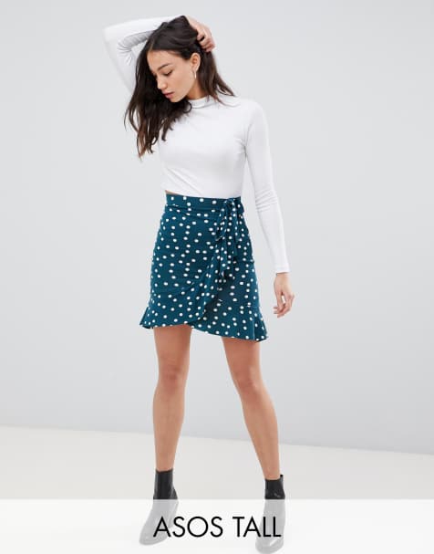 ASOS DESIGN Tall mini wrap skirt in polka dot print