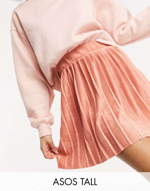 ASOS DESIGN Tall - Minigonna da tennis a pieghe in spugna rosa cipria scuro