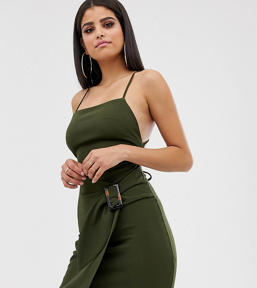 ASOS DESIGN Tall – Miniklänning i omlottmodell med band i ryggen och spräckligt spänne-Grön