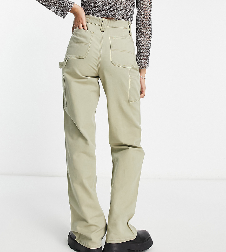 Asos Tall Asos Design Tall Minimal Cargo Pants In Khaki With Contrast Stitching-green