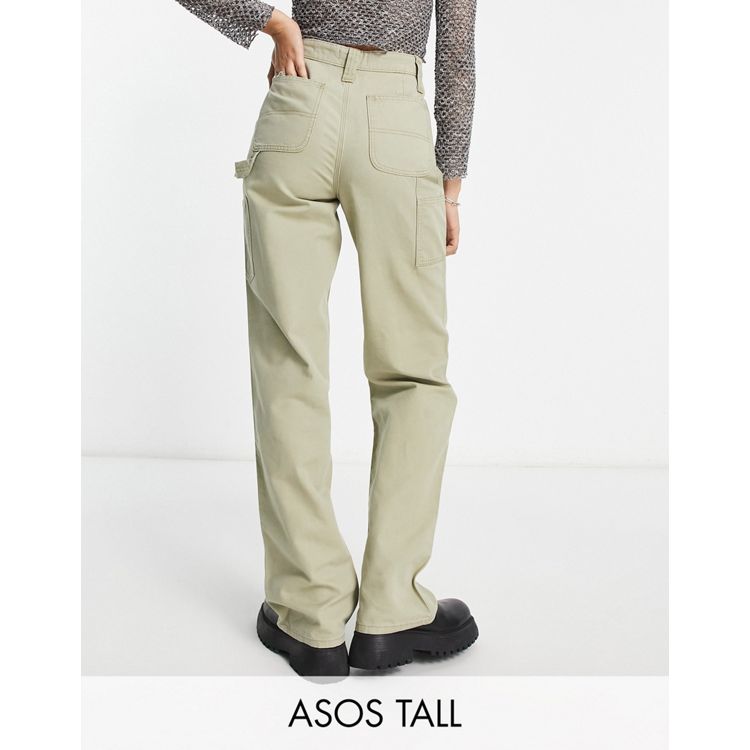 Tall Khaki Utility Slim Leg Cargo Trousers