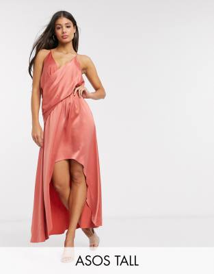 asos design minimal drape midi dress in satin