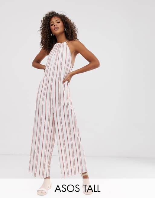 Striped best sale halter jumpsuit