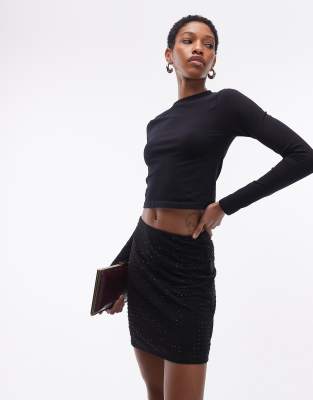 ASOS DESIGN Tall - Minirock aus Netzstoff in Schwarz mit Strass-Verzierung