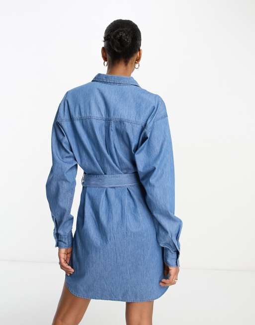 ASOS DESIGN Tall - Miniskjortekjole med bælte i mellemvasket denim, 2 af 4
