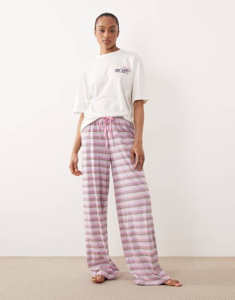 ASOS DESIGN Tall Mix and Match cotton pyjama pants in pink stripe - view 1