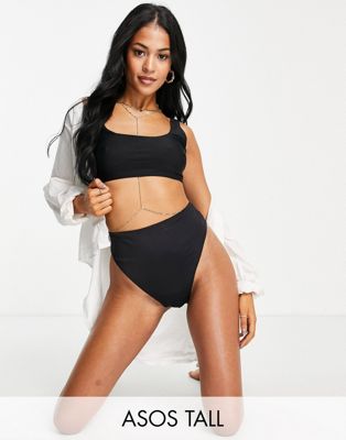 ASOS DESIGN Tall mix and match high leg high waist bikini bottom in black   - ASOS Price Checker