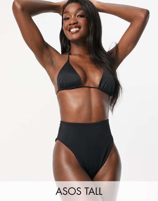 ASOS DESIGN Tall mix and match high leg high waist bikini bottom in black