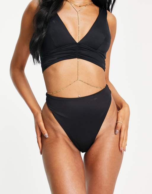 ASOS DESIGN mix and match high leg high waist thong bikini bottom in black