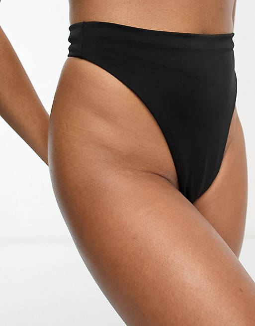 ASOS DESIGN Tall mix and match high leg high waist thong bikini bottom in  black