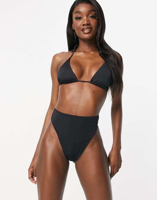 ASOS DESIGN mix and match high leg high waist thong bikini bottom in black