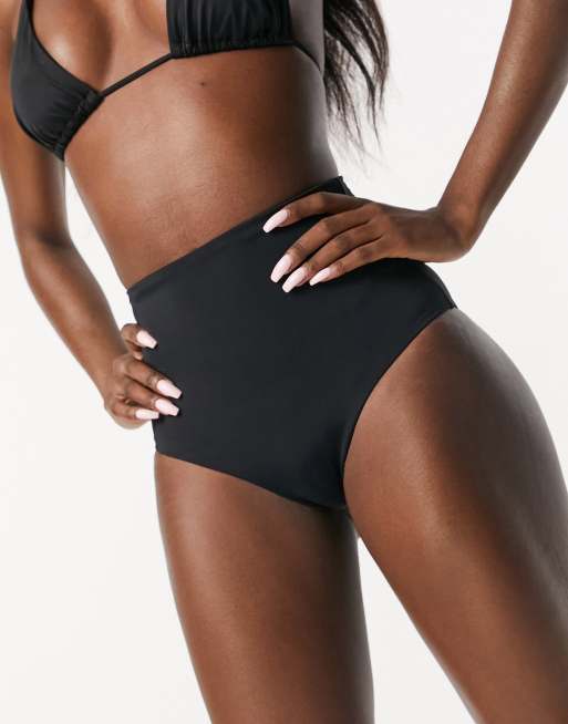 ASOS DESIGN hipster bikini bottom in black wet look