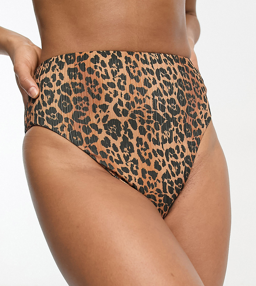 ASOS DESIGN Tall mix and match rib high leg high waist bikini bottom in leopard print-Multi