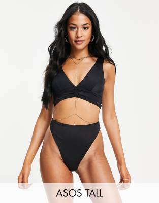 ASOS DESIGN Tall - Mix and Match - Tanga-Bikinihose in Schwarz mit hohem Bund und hohem Beinausschnitt