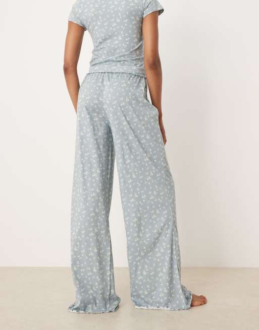 ASOS DESIGN Tall - Mix en match - Pyjamabroek met fijne print in blauw, 2 van 4
