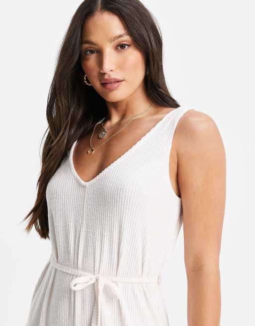 ASOS DESIGN Tall - Mix & Match - Combinaison confort côtelée ultra douce avec lien à la taille - Écru, 3 de 4