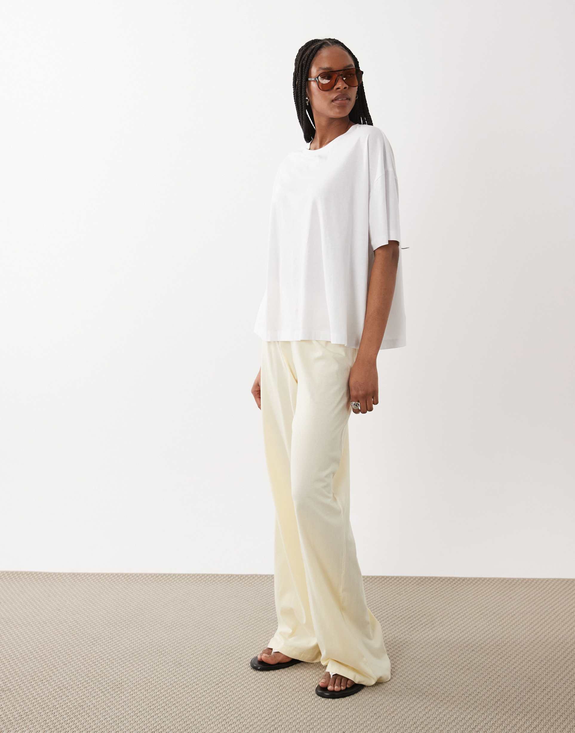 asos design tall mix & match cotton pajama pants in buttermilk