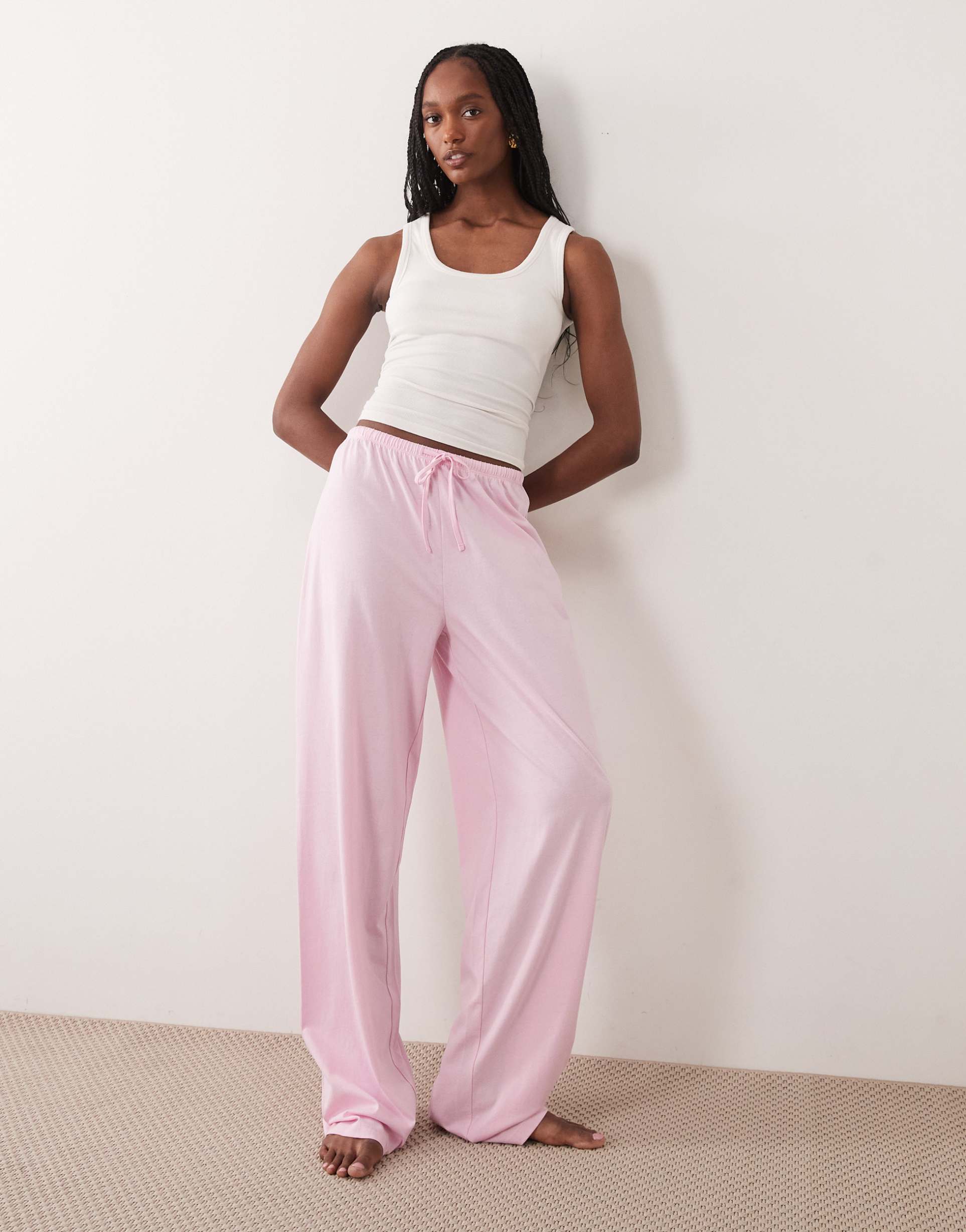 asos design tall mix & match cotton pajama pants in candy pink