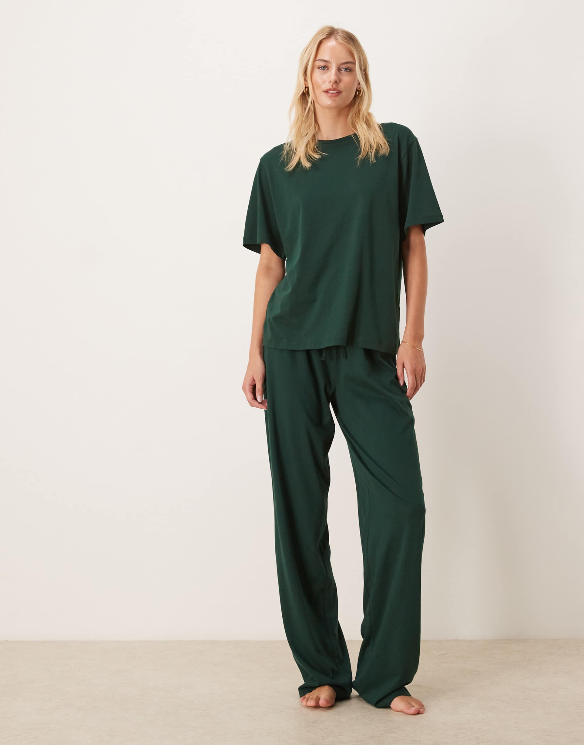 asos design tall mix & match cotton pajama pants in forest green
