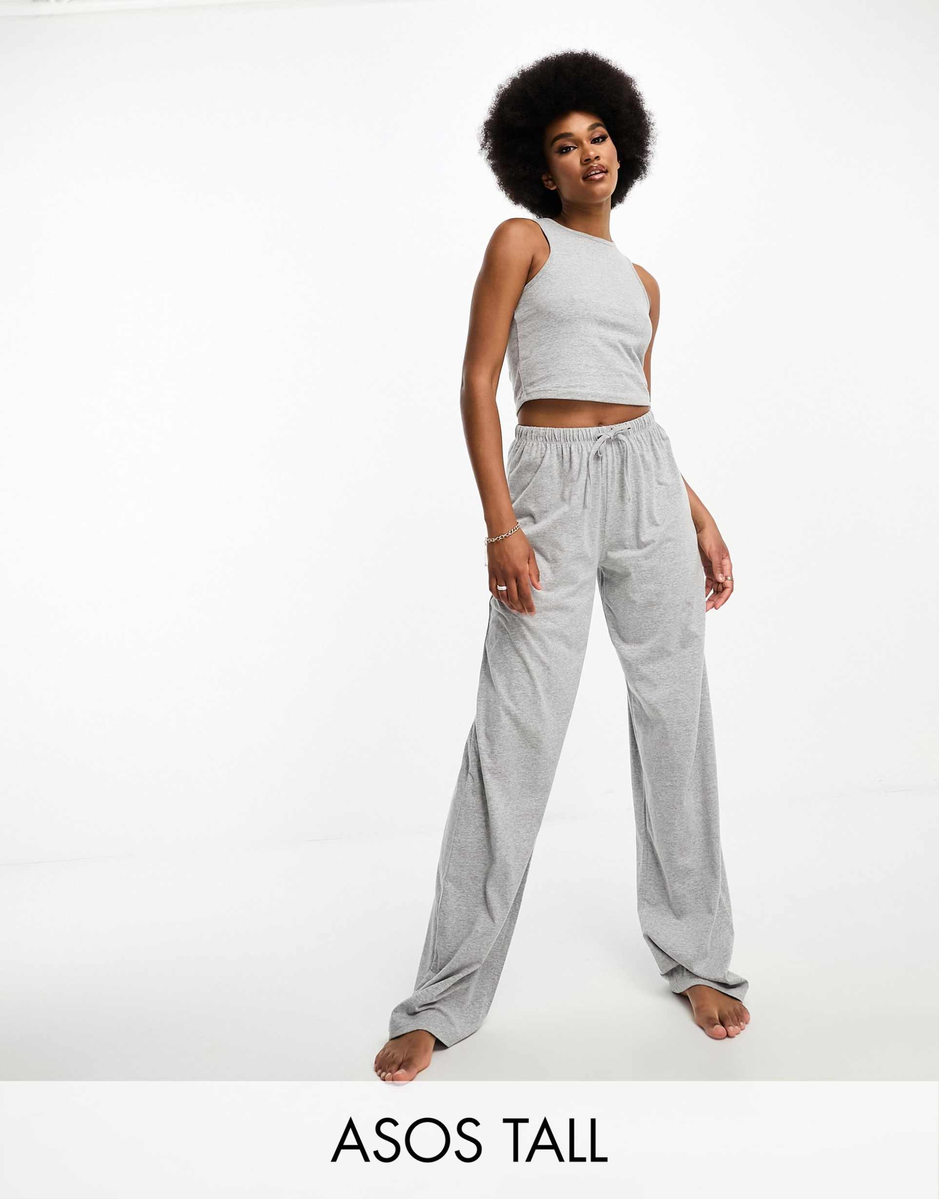asos design tall mix & match cotton pajama pants in gray heather