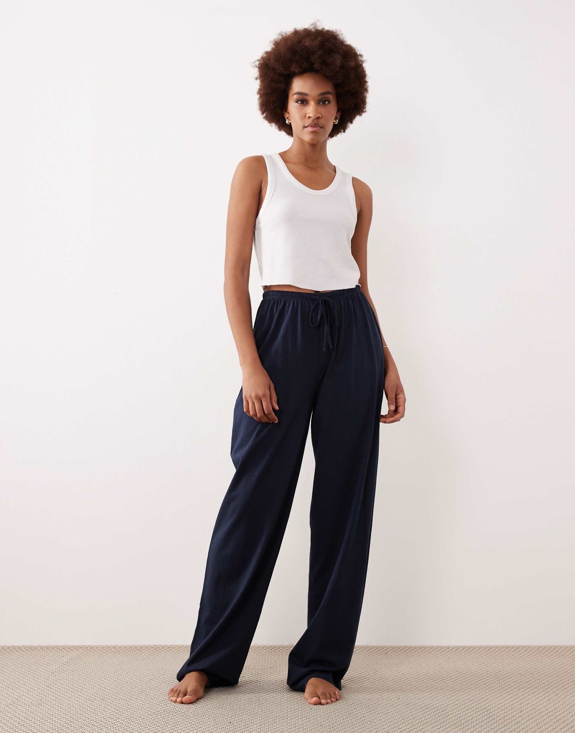 asos design tall mix & match cotton pajama pants in navy