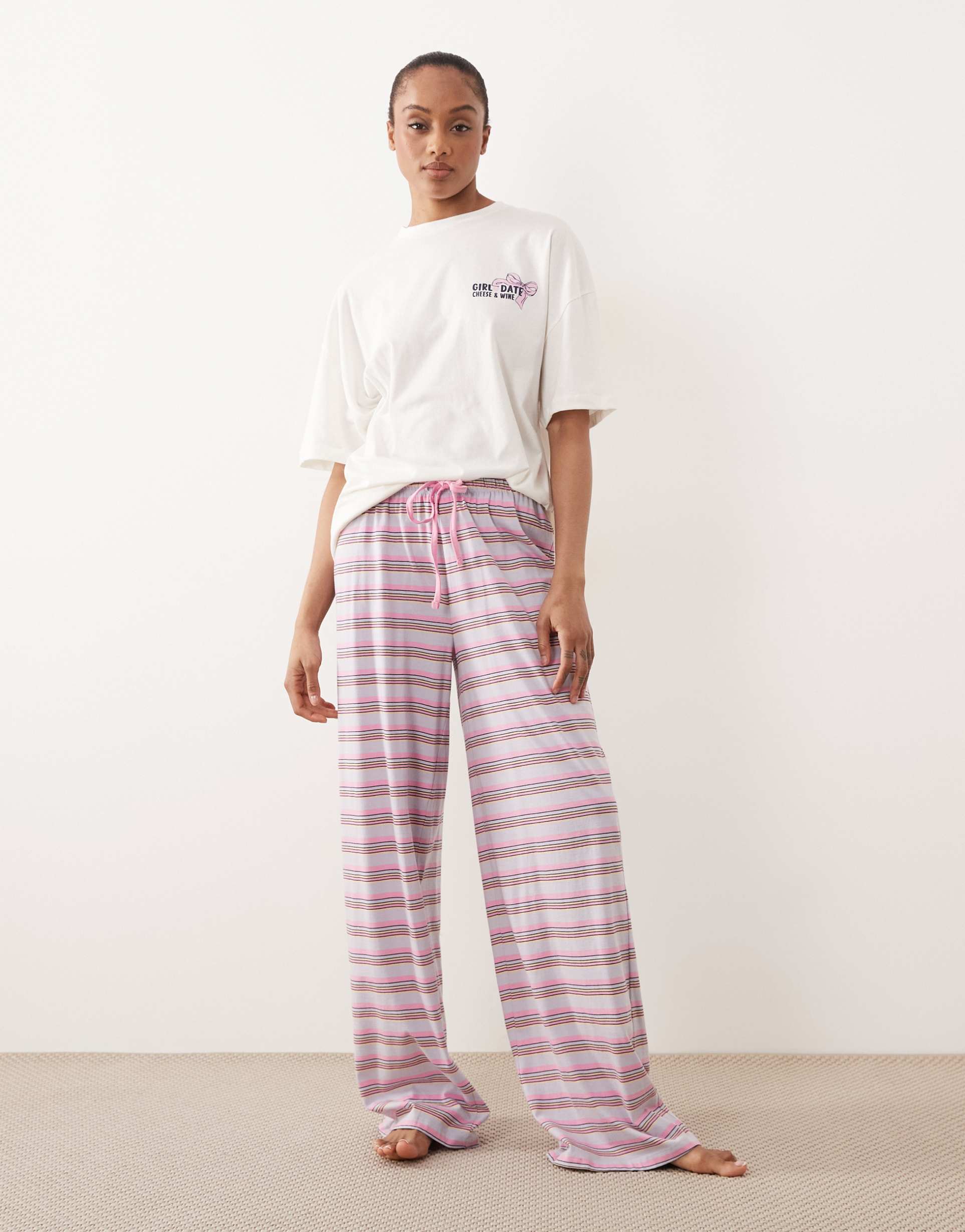 asos design tall mix & match cotton pajama pants in pink stripe