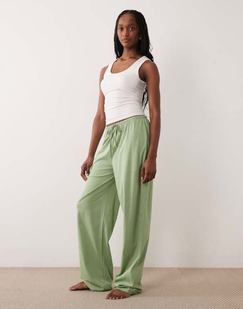 ASOS DESIGN Tall mix & match cotton pajama pants in sage green - view 1