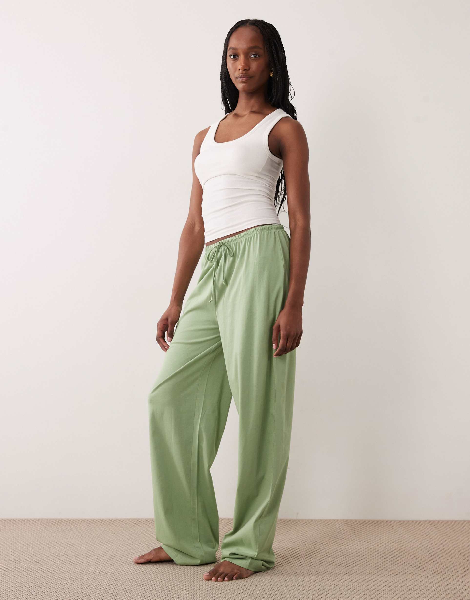 asos design tall mix & match cotton pajama pants in sage green