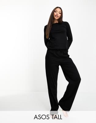 ASOS Tall ASOS DESIGN Tall mix & match cotton pyjama trouser in black