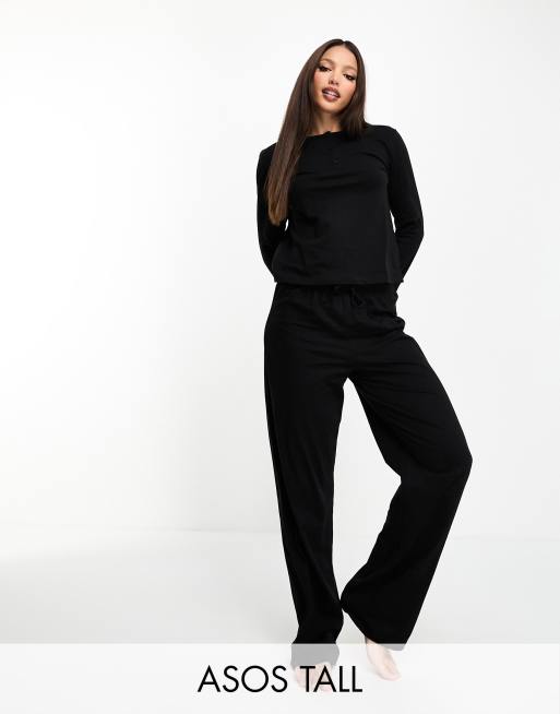 ASOS DESIGN Tall mix match cotton pyjama trouser in black ASOS