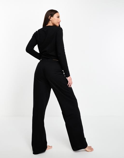 ASOS DESIGN Tall mix & match cotton pyjama trouser in black, 4 of 4