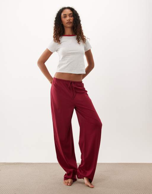 ASOS DESIGN mix & match cotton pyjama in burgundy, 4 of 5
