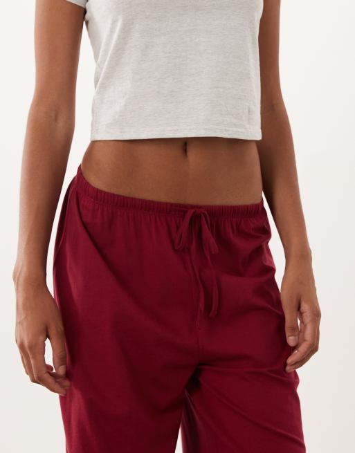 ASOS DESIGN Tall mix & match cotton pyjama trouser in burgundy, 4 of 5