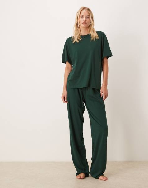 ASOS DESIGN Tall mix & match cotton pyjama trouser in forest green - view 1