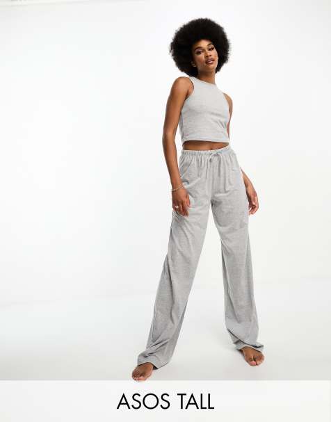 Tall Grey Checked Mix Match Wide Leg Pj Pants