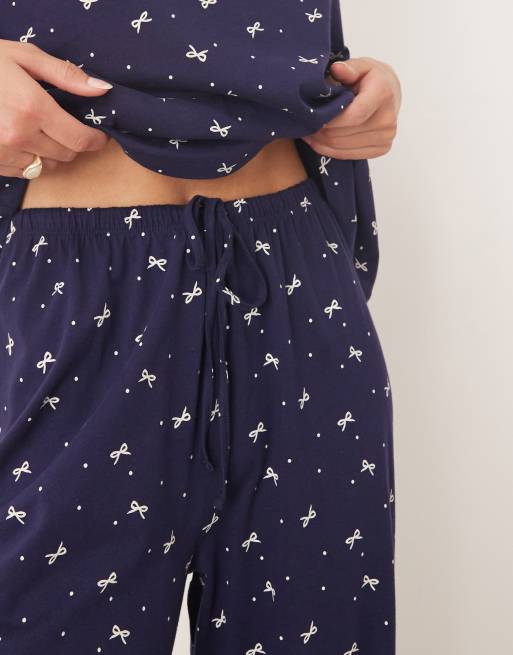 ASOS DESIGN Tall mix & match cotton pyjama trouser in navy bow print, 2 of 4