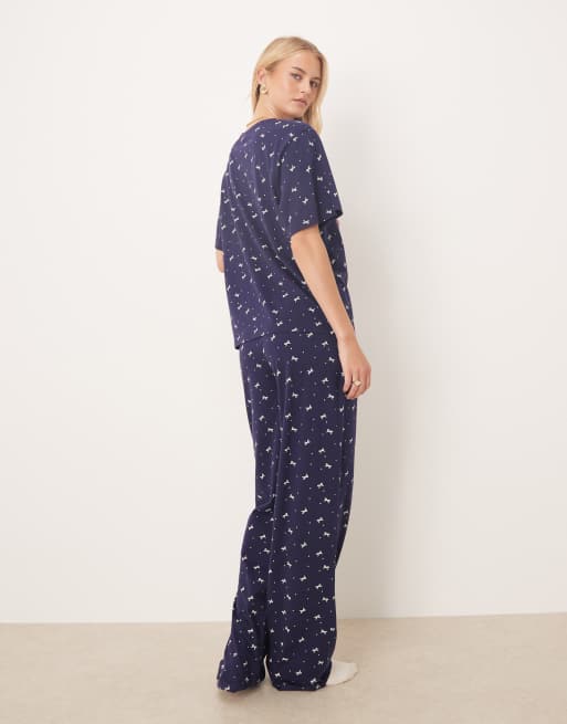 ASOS DESIGN Tall mix & match cotton pyjama trouser in navy bow print, 3 of 4
