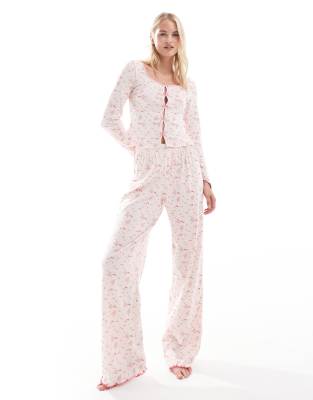 Asos Tall Asos Design Tall Mix & Match Ditsy Print Pointelle Pants In Pink