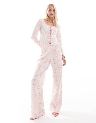 ASOS Tall ASOS DESIGN Tall mix & match ditsy print pointelle trouser in pink