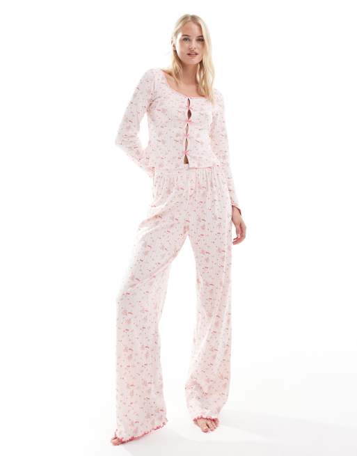 ASOS DESIGN Tall mix & match ditsy print pointelle trouser in pink
