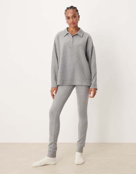 ASOS DESIGN Tall Mix & Match lounge lightweight fleece leggings in light grey - view 1