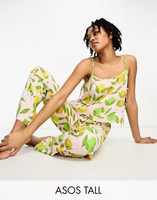 ASOS DESIGN Tall mix & match modal fruit pyjama trouser in pink - ASOS Price Checker