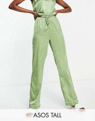 DESIGN Tall - Mix & Match - Pantalon de pyjama en satin - Vert sauge