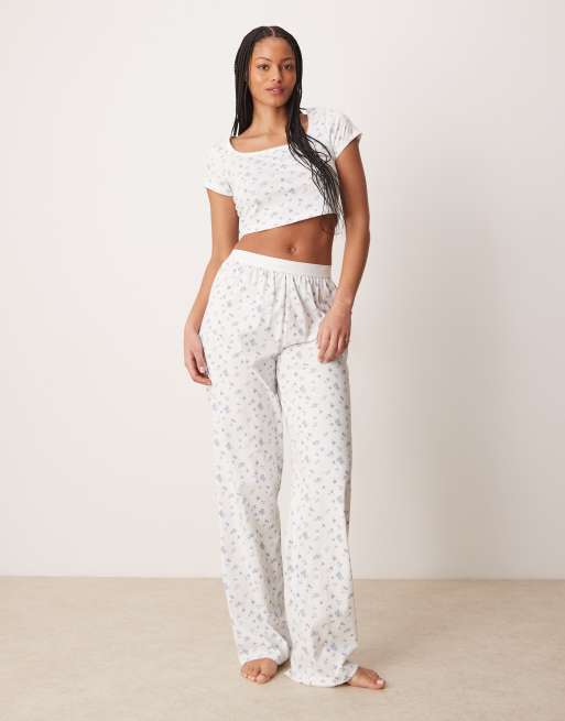 ASOS DESIGN Tall - Mix & Match - Pantaloni del pigiama con fascia in vita a vista, bordi a festoncino e stampa a fiorellini
